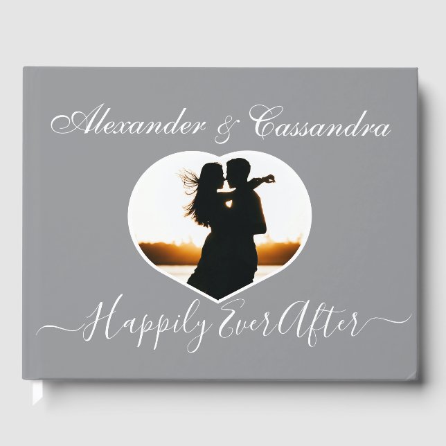  Elegant Modern Minimal Grey White Wedding Guest Book (Front)