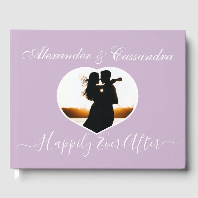  Elegant Modern Minimal Lavender Purple Wedding Guest Book (Front)