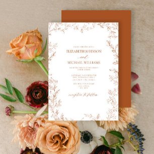 Elegant Modern Minimal Leaf Burnt Orange Wedding Invitation
