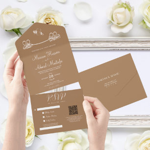 Elegant Modern Minimal Light Brown Islamic Nikah All In One Invitation