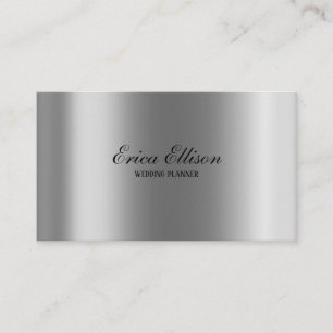 Elegant Modern Minimal Metallic Silver Wedding Business Card
