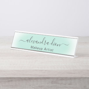 Elegant modern minimal pastel mint green desk name plate