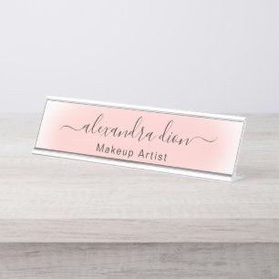 Elegant modern minimal pastel pink desk name plate