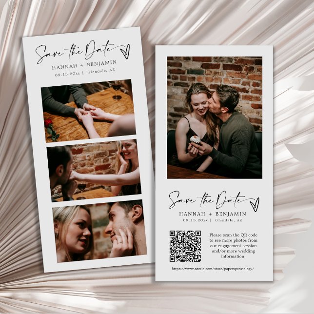 Elegant Modern Minimal Photo Booth Strip QR Code Save The Date (Creator Uploaded)