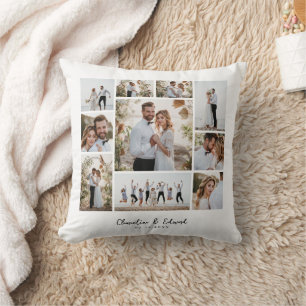 Elegant modern minimal photo collage wedding cushion