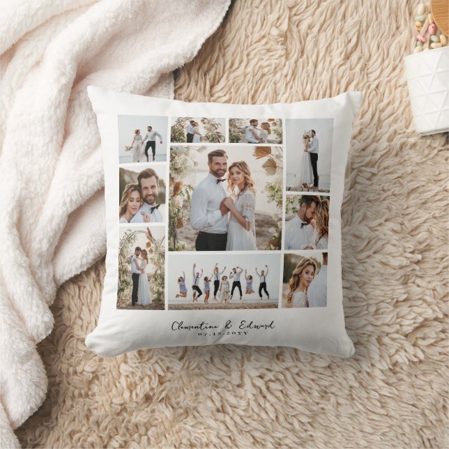 Elegant modern minimal photo collage wedding cushion (Blanket)