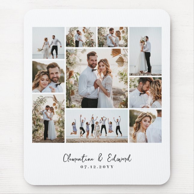 Elegant modern minimal photo collage wedding mouse mat (Front)