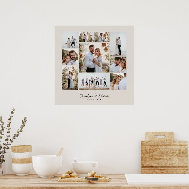 Elegant modern minimal photo collage wedding poster (Kitchen)