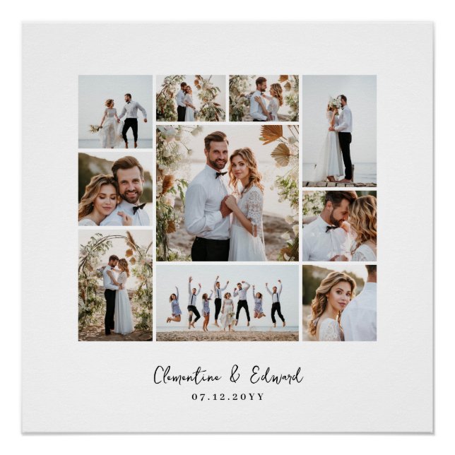 Elegant modern minimal photo collage wedding poster (Front)