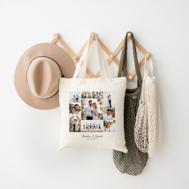 Elegant modern minimal photo collage wedding tote bag (Creator Uploaded)
