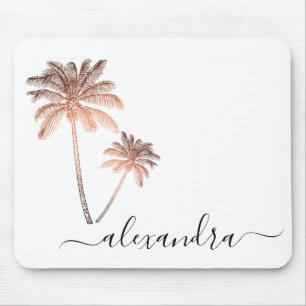Elegant modern minimal rose gold & white palms mouse mat