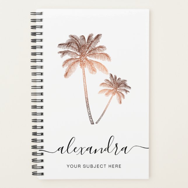 Elegant modern minimal rose gold & white palms planner (Front)