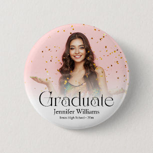 elegant modern minimal script  photo Graduation  6 Cm Round Badge