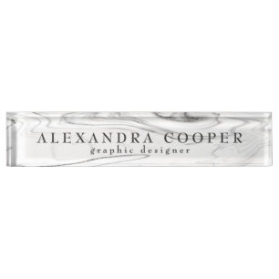 Elegant modern minimal silver & marble  nameplate