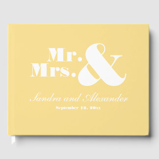 Elegant Modern Minimal Soft Yellow Mr Mrs wedding Guest Book