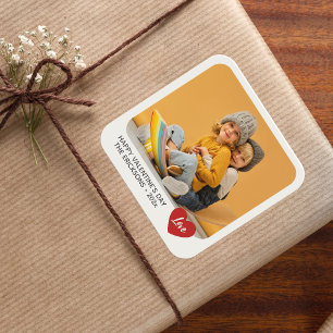 Elegant Modern Minimal Valentine's Day Photo Card Square Sticker