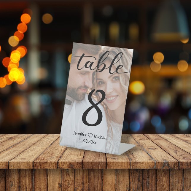 elegant modern minimal  wedding photo table number pedestal sign (Creator Uploaded)