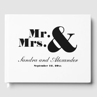 Elegant Modern Minimal White Black Mr Mrs Wedding Guest Book