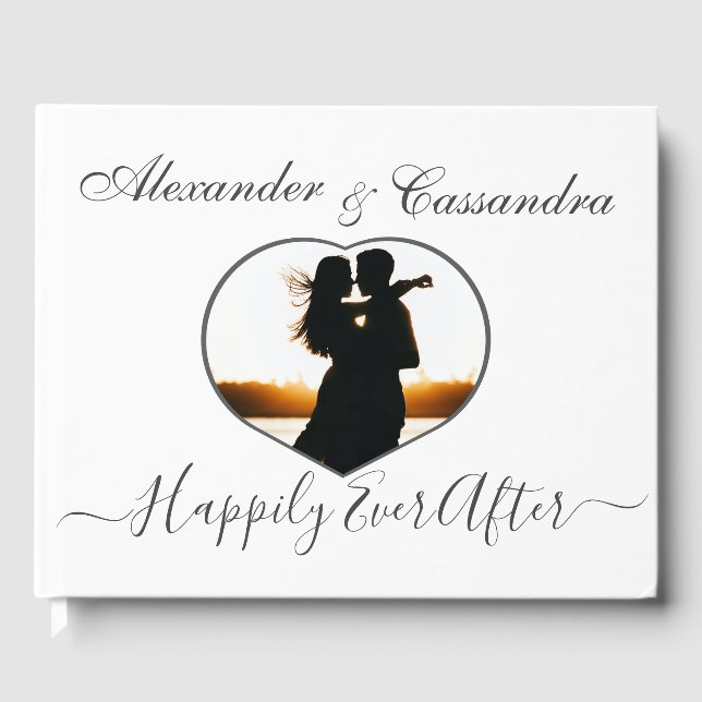  Elegant Modern Minimal White Black Photo Wedding Guest Book (Front)