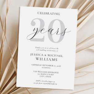 Elegant Modern Minimalist 20th Wedding Anniversary Invitation