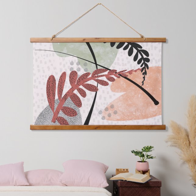 elegant modern minimalist abstract leaf patterned hanging tapestry (Bedroom)