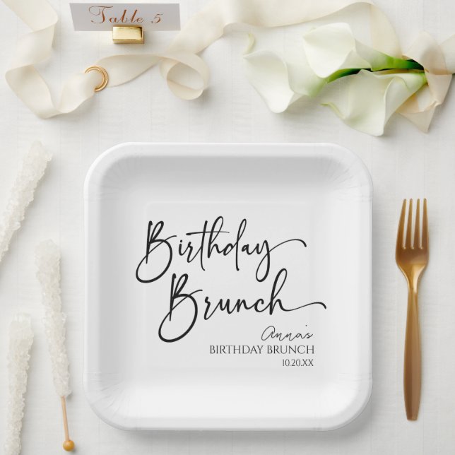 Elegant Modern Minimalist Birthday Brunch Party Paper Plate (Wedding)
