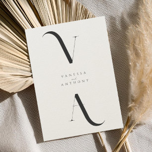 Elegant Modern Minimalist Black and Ecru Wedding Invitation
