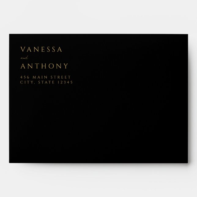 Elegant Modern Minimalist Black and Gold Wedding Envelope (Front)
