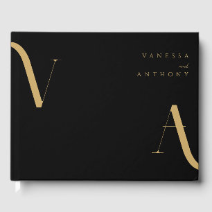 Elegant Modern Minimalist Black and Gold Wedding Guest Book