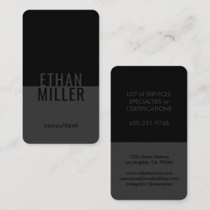 Elegant Modern Minimalist Black and Grey Vertical Business Card