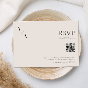 Elegant Modern Minimalist Black and Ivory Wedding RSVP Card
