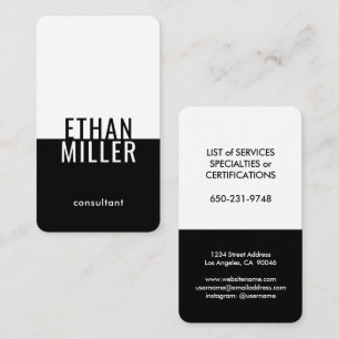 Elegant Modern Minimalist Black and White Vertical Business Card