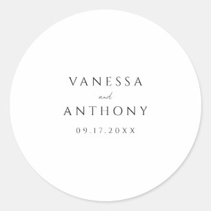 Elegant Modern Minimalist Black and White Wedding Classic Round Sticker