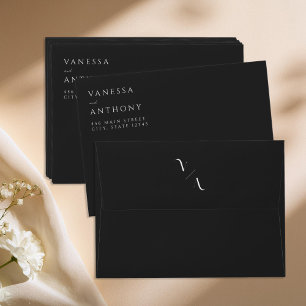 Elegant Modern Minimalist Black and White Wedding Envelope