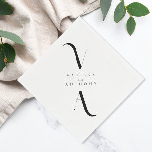 Elegant Modern Minimalist Black and White Wedding Napkin