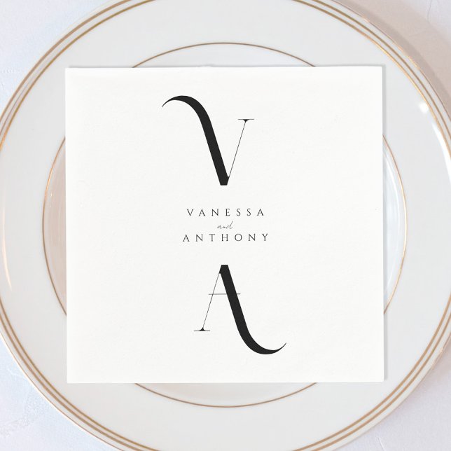 Elegant Modern Minimalist Black and White Wedding Napkin (Creator Uploaded)