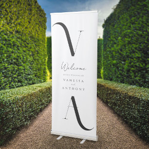 Elegant Modern Minimalist Black and White Wedding Retractable Banner