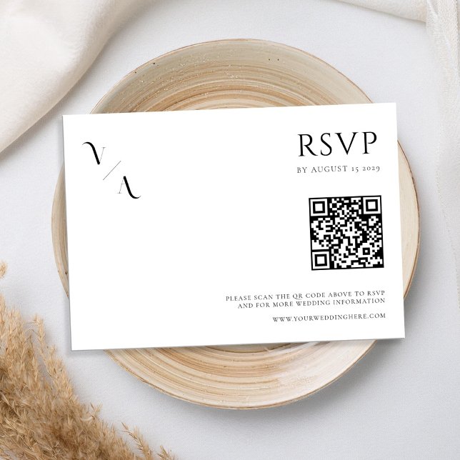 Elegant Modern Minimalist Black and White Wedding RSVP Card (Creator Uploaded)