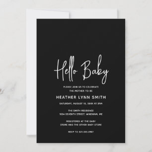 Elegant Modern Minimalist Black Hello Baby Shower Invitation
