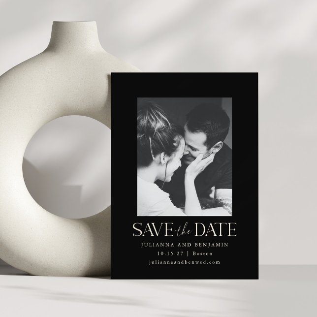 Elegant Modern Minimalist Black Photo Wedding Save The Date (Creator Uploaded)