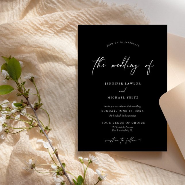 Elegant Modern Minimalist Black Wedding Invitation (Creator Uploaded)