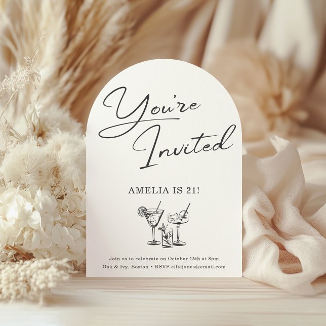 Elegant Modern Minimalist Black White 21 Birthday  Invitation (Creator Uploaded)