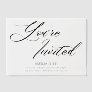 Elegant Modern Minimalist Black White Birthday  Vellum Invitations