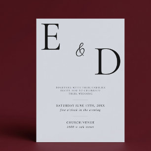 Elegant Modern Minimalist Blue Wedding Invitation