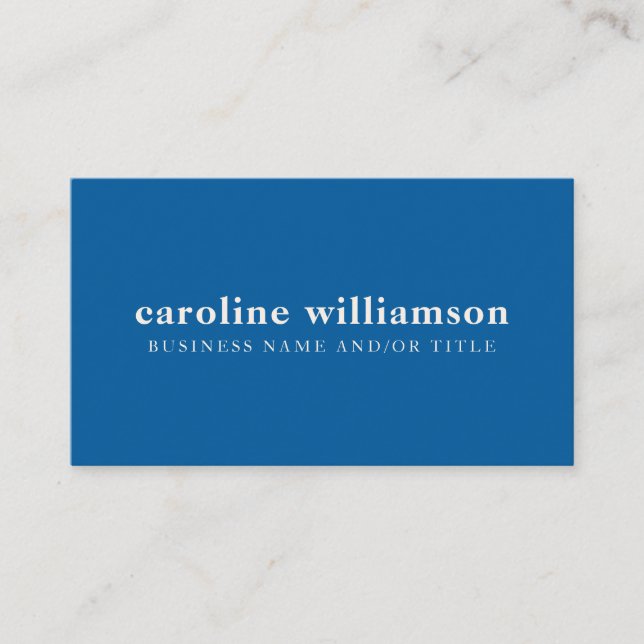 Elegant Modern Minimalist Bright Blue Business Card (Front)