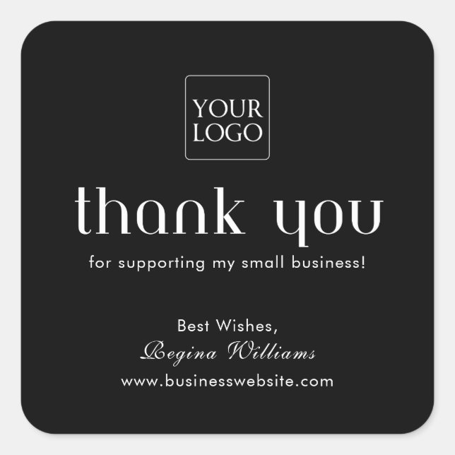 Elegant Modern Minimalist Business Logo Thank You Square Sticker (Front)
