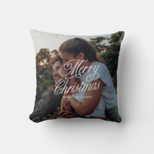 Elegant Modern Minimalist Christmas Couple Photo  Cushion