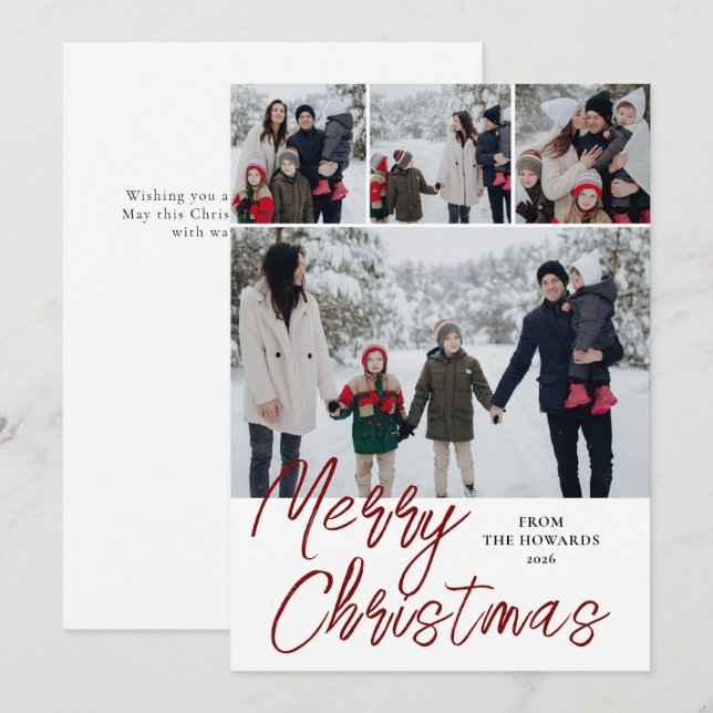 Elegant Modern Minimalist Christmas Family 4 Photo Holiday Card (Front/Back)