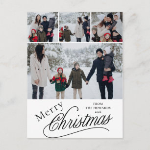 Elegant Modern Minimalist Christmas Family 4 Photo Holiday Postcard