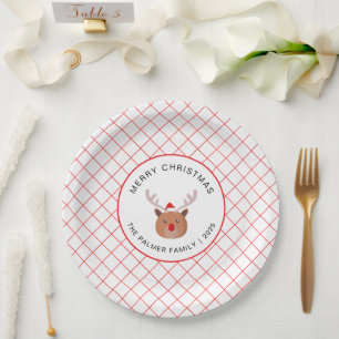 Elegant Modern Minimalist Christmas Family Name Paper Plate